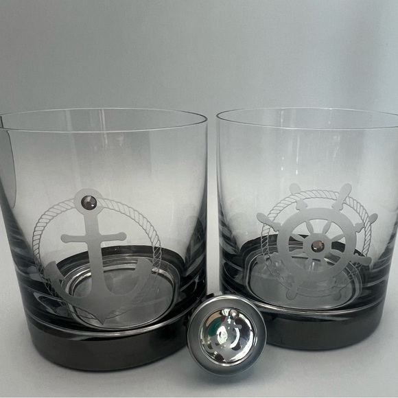 Nautical Whiskey Glasses Set–Anchor & Ship Wheel | Preciosa Crystal Barware Gift - Picture 7 of 16